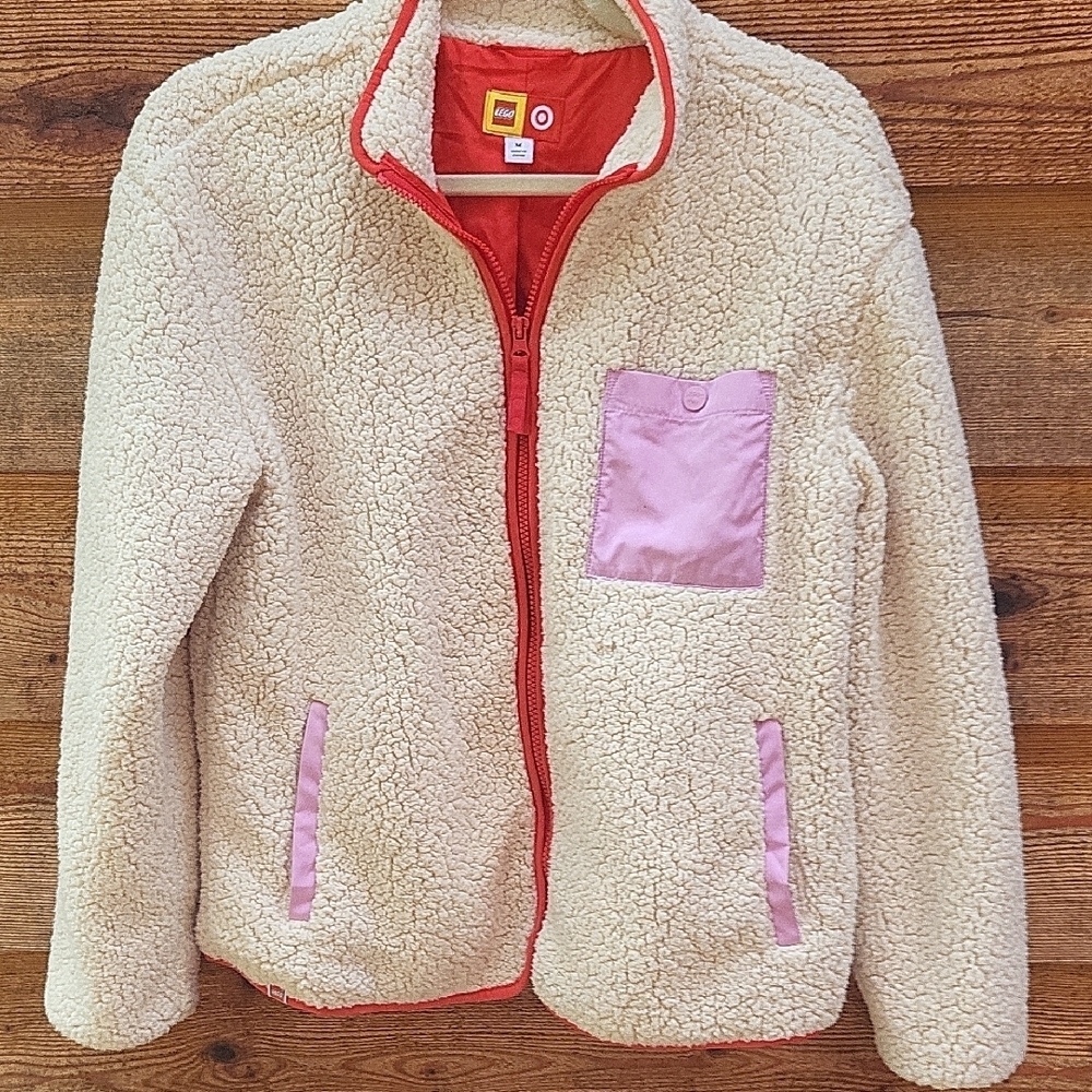 Lego from Target Cozy Cream Sherpa Jacket with Pink and Red Details medium like